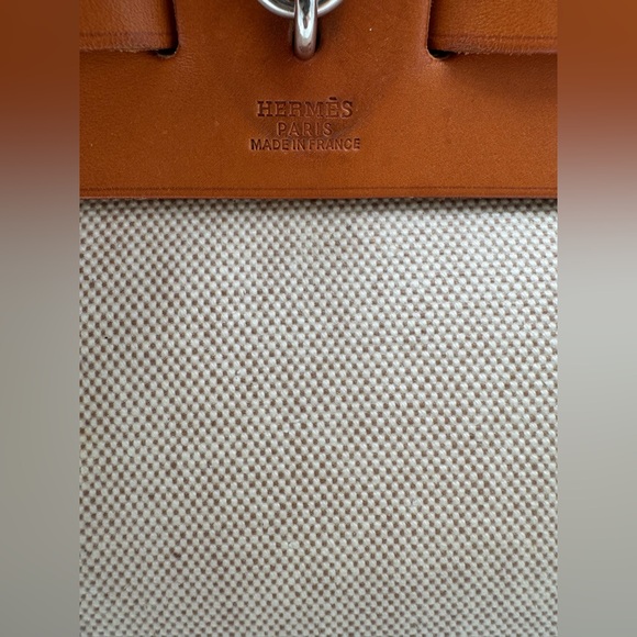 Hermes Tan Leather and Cream Canvas Crossbody Bag - Picture 12 of 16